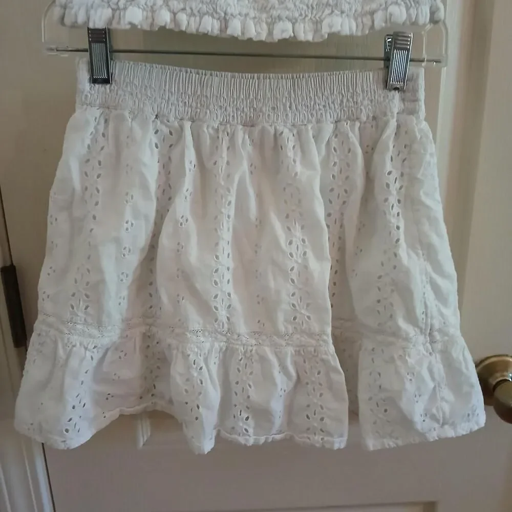 Abercrombie kids white eyelet top skirt set with smocked waist 13/14 coastal